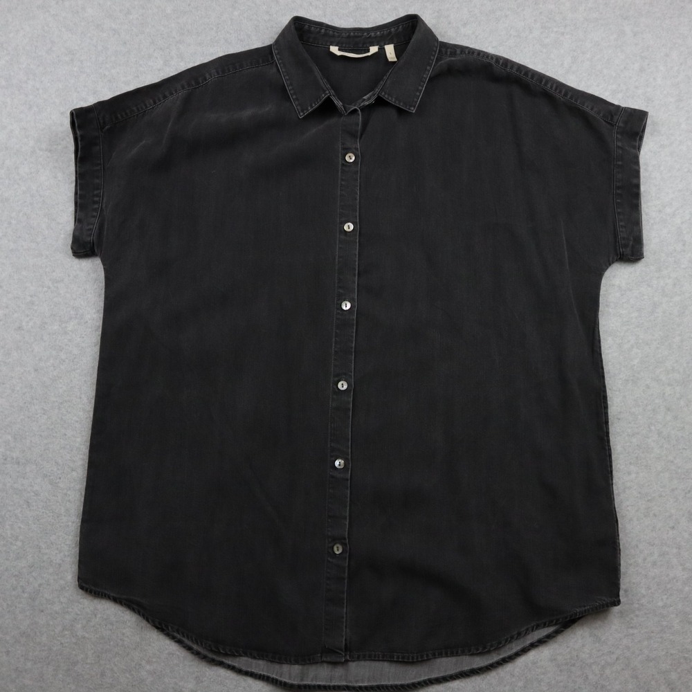 Soft Surroundings Washed Black Short Sleeve Button-Down